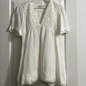 ZARA EMBROIDERED MINI DRESS Linen blend